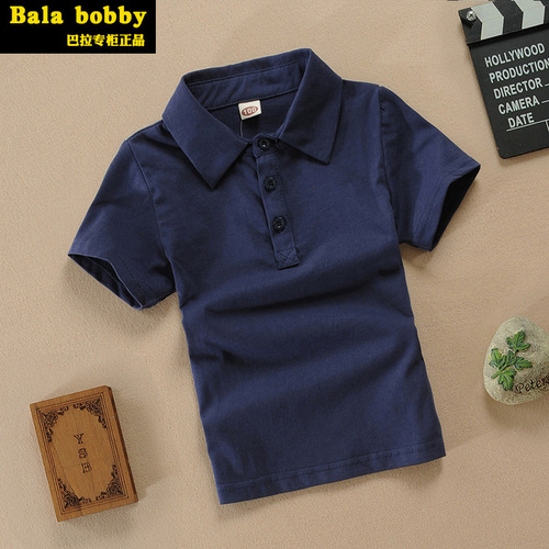 Barra  New Summer Short-Sleeve POLO Shirt for Infants and Toddlers, Solid Color, 0-6 Years, 100% Cotton, Breathable Fabric