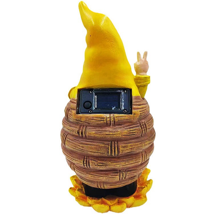 Adorno Solar de Resina para Jardín o Patio, Diseño de Abeja y Gnomo, Luminoso, Decoración para Exteriores