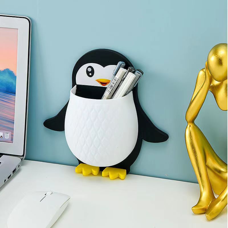 Rack de almacenamiento de pingüino de dibujos animados transfronterizo herramientas de maquillaje caja de organización baño cepillo de dientes rack de almacenamiento montado en la pared en stock