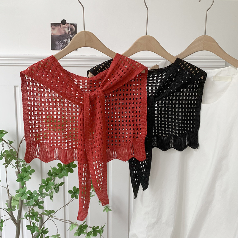 Shawl Knitted High-End New Versatile Korean Style Summer Solid Color Hollow Neck Scarf Shawl with Small Waistcoat