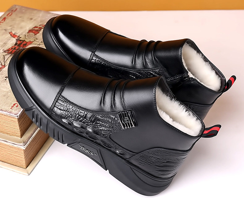 Bốt Martin nam da bò hai lớp cổ vừa gót 3–5 cm dây buộc phía trước — Bốt đơn PZ5376 màu đen, PZ5376-1 lót nhung màu đen chi tiết 20
