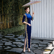 8871旗袍2021年秋冬季优雅复古中长款红色中国风年轻款连衣裙