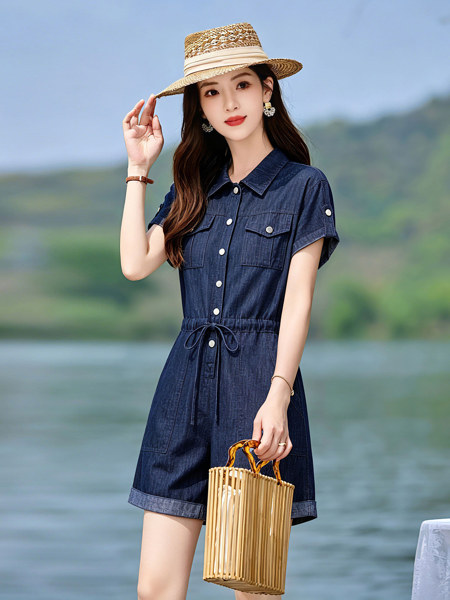 Jumpsuit nữ dài tay denim mỏng mùa hè thiết kế cao cấp trẻ trung E833 — Màu ảnh
