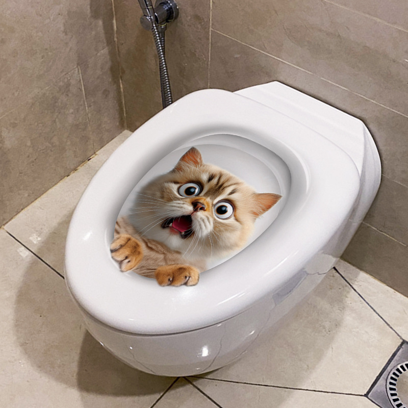 Cross-Border 3D Cat Toilet Wall Stickers Bathroom Toilet Seat Decoration Renovation Self-Adhesive Wall Stickers