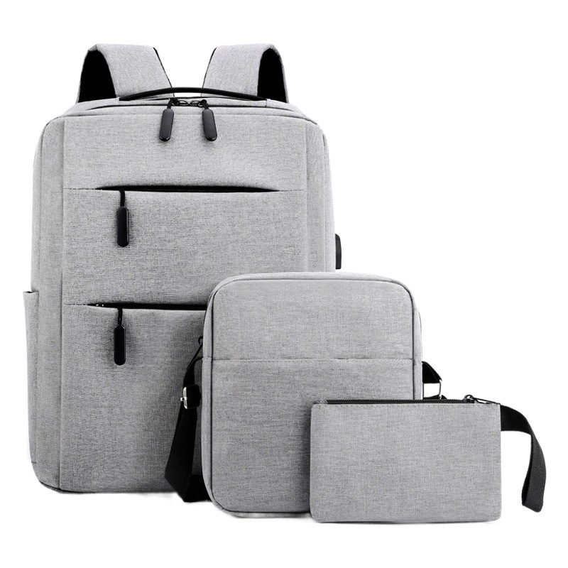 Three-piece schoolbag foreign trade schoolbag junior high school student Men's Large Capacity USB charging backpack men's computer bag business style