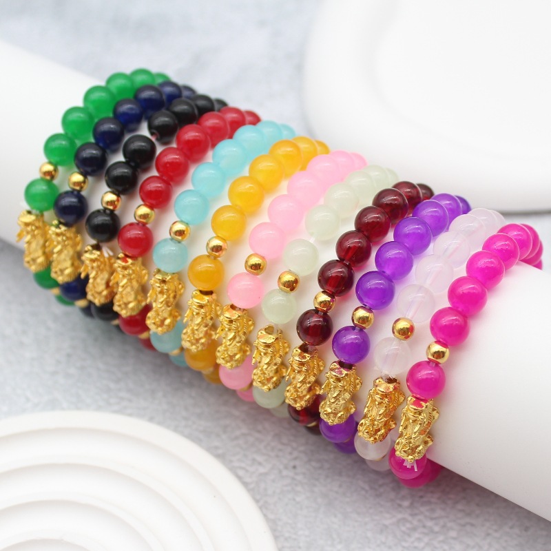 仿彩色玛瑙手链 金珠貔貅手链情侣手串批发义乌小商品元地摊热卖