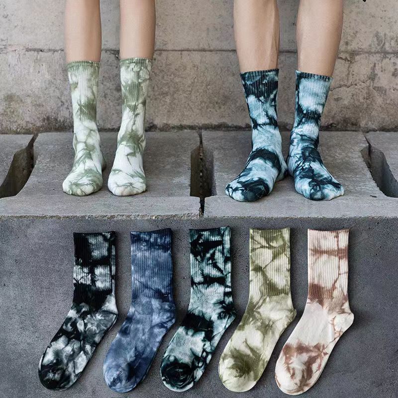 Tie-dye Socks Men's Cotton Socks Mid-length Socks Couple's Personalized Ins Fashionable Gradient Cotton Socks Sport High State Stockings Women