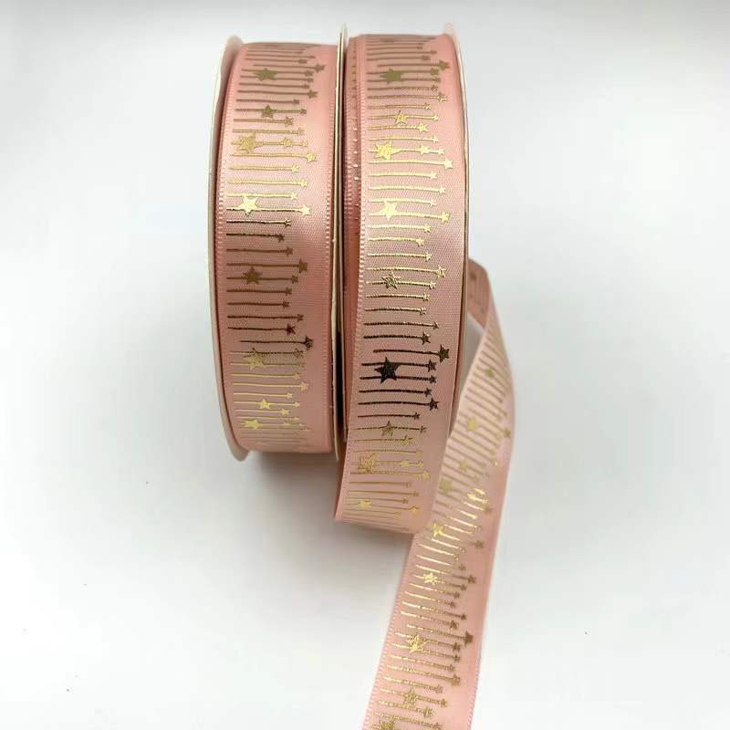 Cinta de meteorito dorado sólido caliente Impresión de estrellas cinta de poliéster bandeja de barra de cinta flor caja de regalo embalaje en stock al por mayor