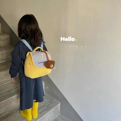 Ins Korean version quilted children's backpack cute bear checkered unisex backpack embroidery small backpack parent-child mother's bag