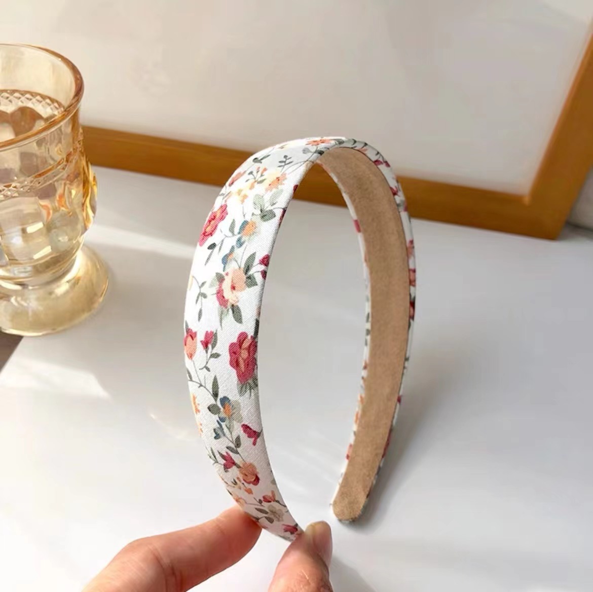Brede haarband Zomer Franse stijl Veelzijdige buitenbloemige stof Clip Tie Gestreken haar Internet beroemdheid Koreaans_voghion.com