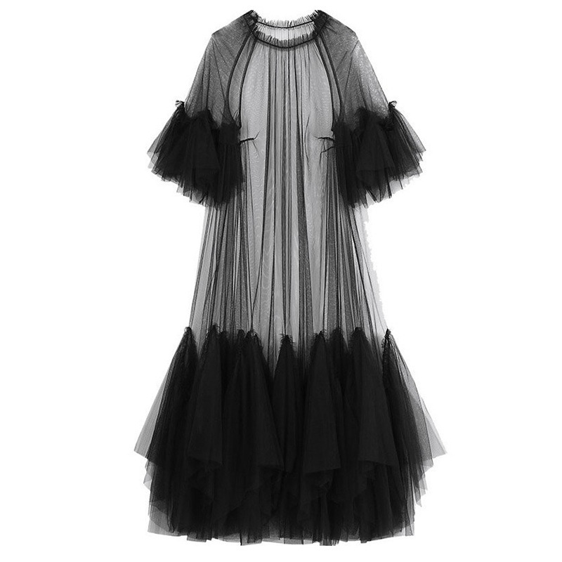 Australian Fashion Brand Design Sense Summer New Dress Multi-level Hem Pleated Holiday Long Elegant Mesh Dress