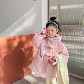 儿童连帽棉服女童冬装新款韩系可爱宝宝保暖中小童外套