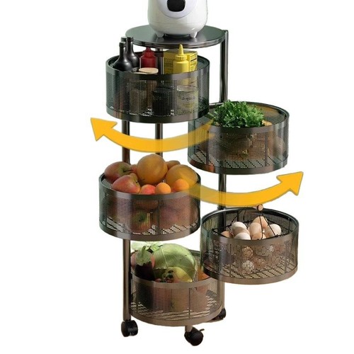 Rotating Vegetable Storage Rack Kitchen Floor Multi-layer Round Fruits and Vegetables Storage Stand Movable Installation-Free Organizer