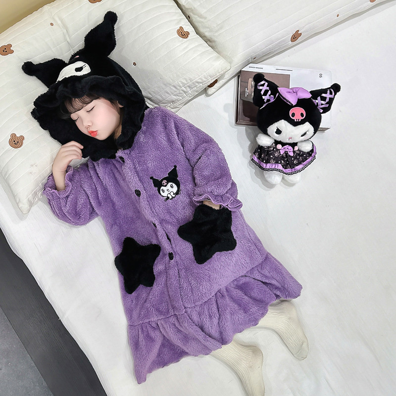 여자 잠옷 가을 겨울 플란넬  따뜻한 산호 양털 겨울 두꺼운 목욕 가운 어린이 홈 옷