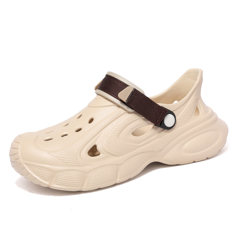 Zapatos de agujero de hombre 2025 verano nuevo estilo de arena al aire libre trawl de playa con suela gruesa interior antideslizante de dos usos zapatos de agujero para el cabello