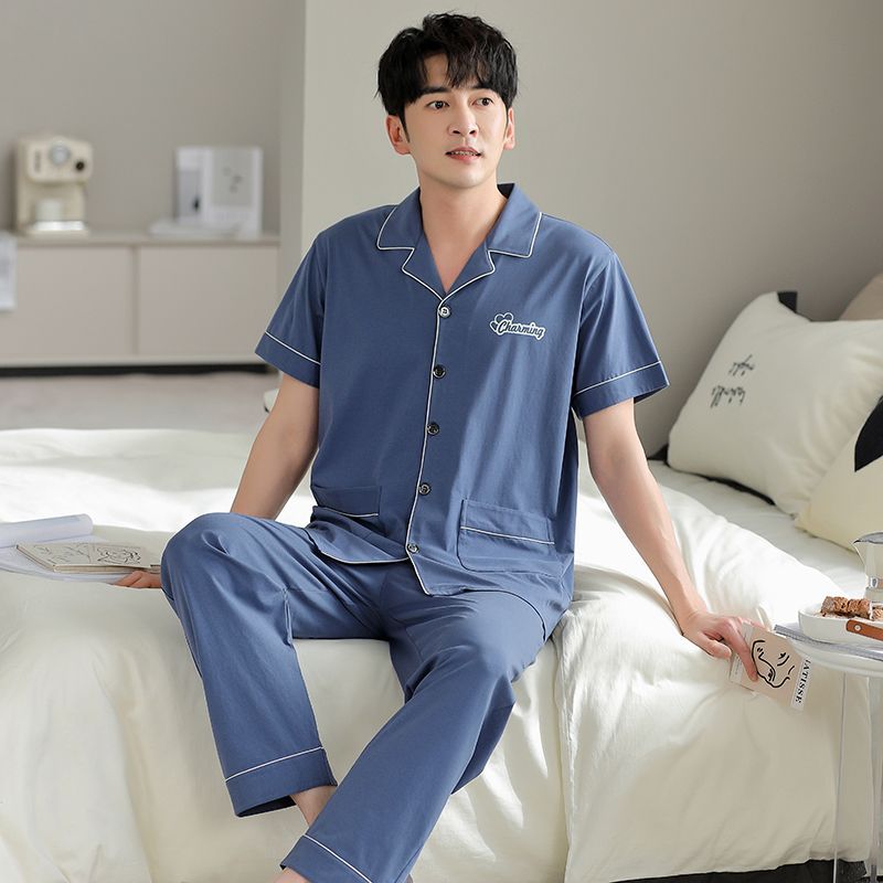 Pijamas pantalones de manga corta para hombres algodón verano delgado cardigan solapa ropa para el hogar más traje de tamaño