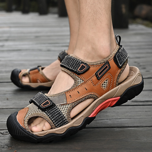 Cross-border new plus-size men's summer casual fashionable breathable mesh toe-capped anti-collision outdoor sand shoes