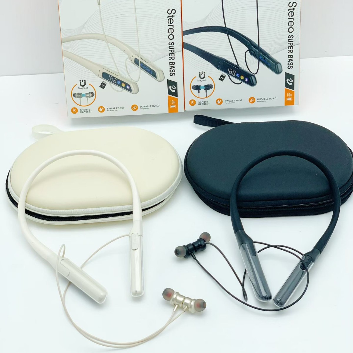 MJ - 689B cuello colgante auriculares bluetooth de larga duración cuello colgante deportivo reducción de ruido en el oído correa bolsa de almacenamiento image 1
