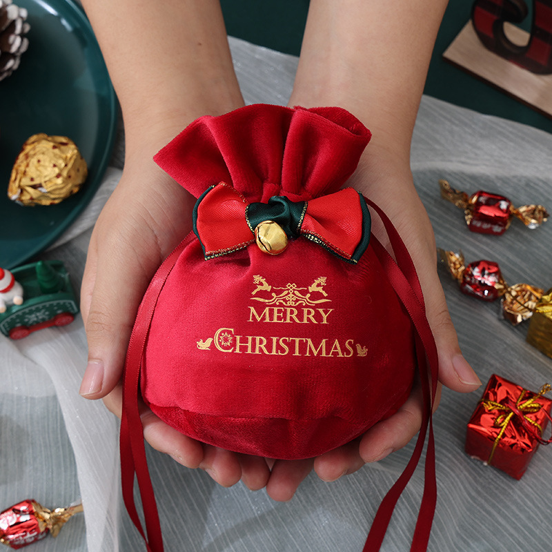 新しいクリスマスイブのリンゴの袋の蝶結びのベルベットのアイロンの口のプレゼントの袋のクリスマスのアイデアの贈り物の袋の卸売り|undefined