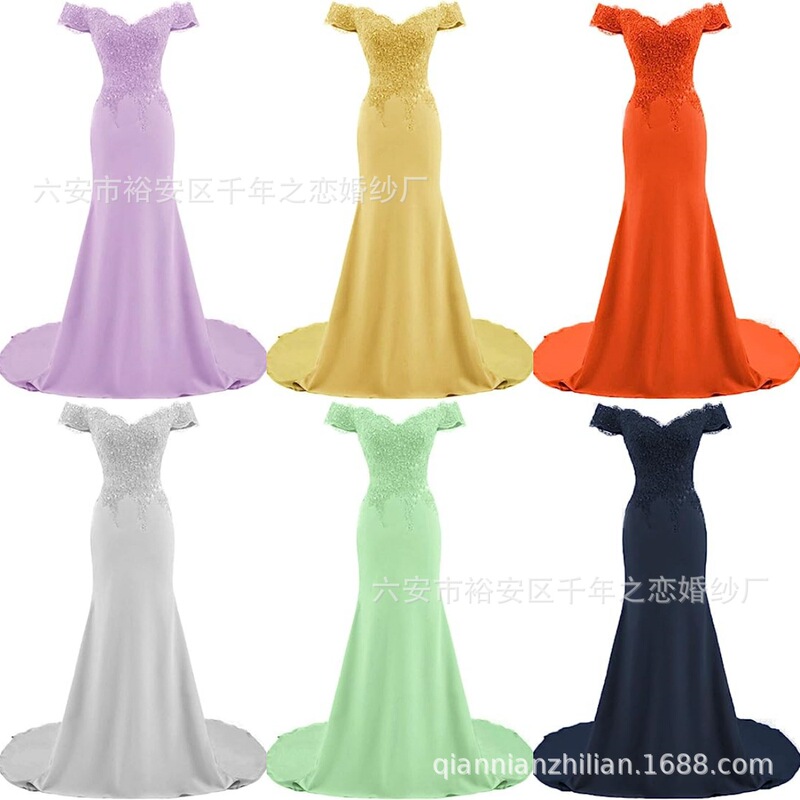 Ball gown long evening formal dress lace applique mother of the bride dress mermaid wedding dress off shoulder