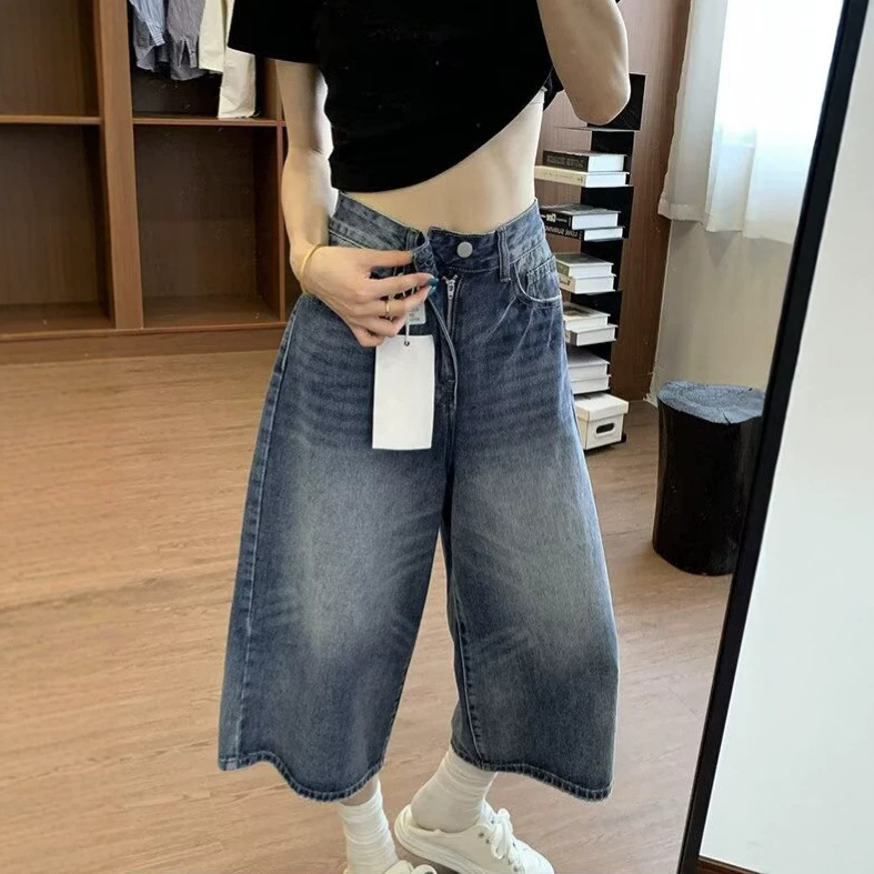 Scratched Vintage American-Style Cropped Jeans for Women 2026 New Summer Slimming High-Waisted Wide-Leg Drapey Straight Mid-Length Pants Scratched Vintage American-Style Cropped Jeans for Women 2026 New Summer Slimming High-Waisted Wide-Leg Drapey Straight Mid-Length Pants