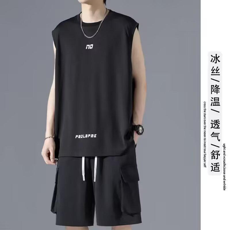 Camisas y menos ropa, trajes de ropa deportiva, camisetas sin mangas de verano para hombres, jerseys de baloncesto, pantalones cortos casuales de moda coreana, traje de dos piezas