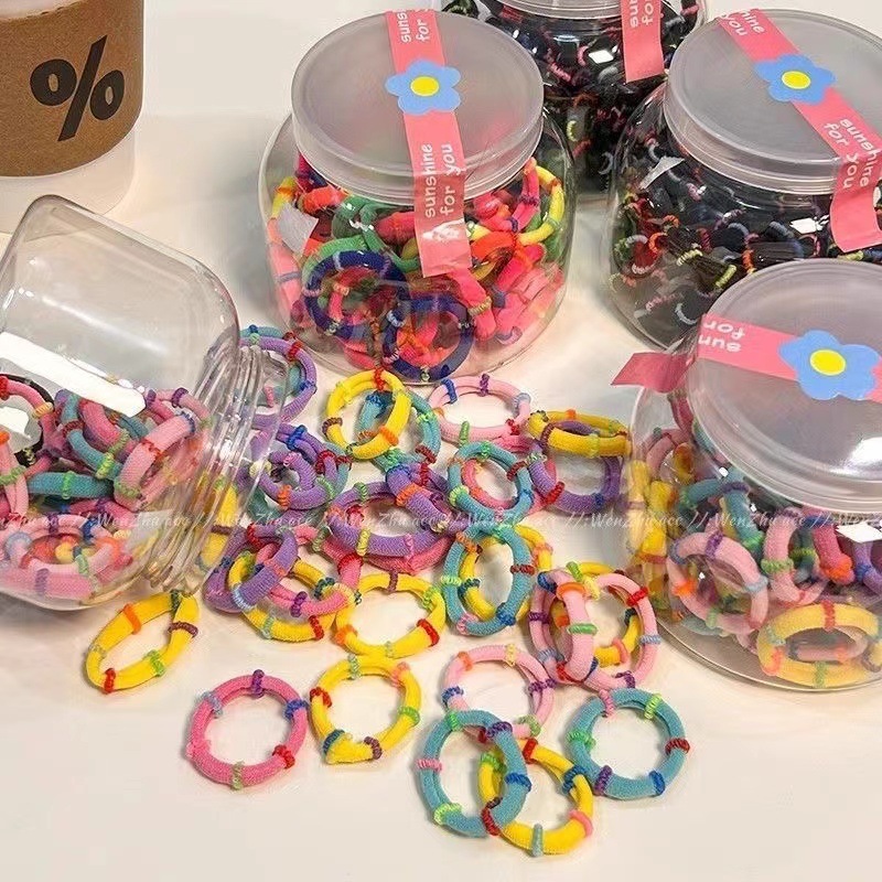 Cabeza de los niños, banda de goma para el cabello de las mujeres no lastiman el cabello de los bebés de bambú de alta elasticidad, 50 anillos para el cabello de las niñas enlatadas