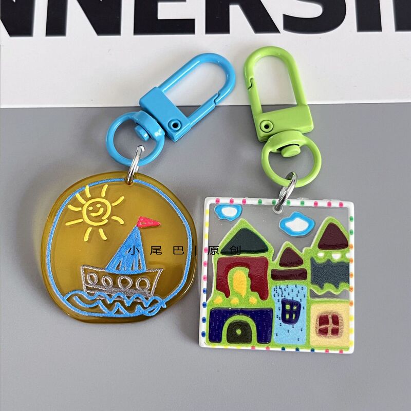 Color Buckle E89 Small House Series Pendant Anti-loss Niche Genuine Boat Keychain Hanging Ornaments School Bag Pendant