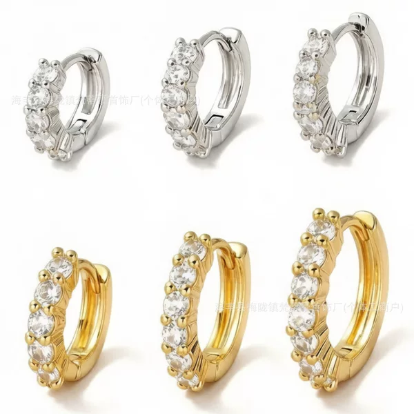 Cross-Border Best-Selling Same-Style Elegant Round Earrings, Simple Single-Row Ear Clips, Versatile Niche Design Zircon Earrings and Ear Hoops