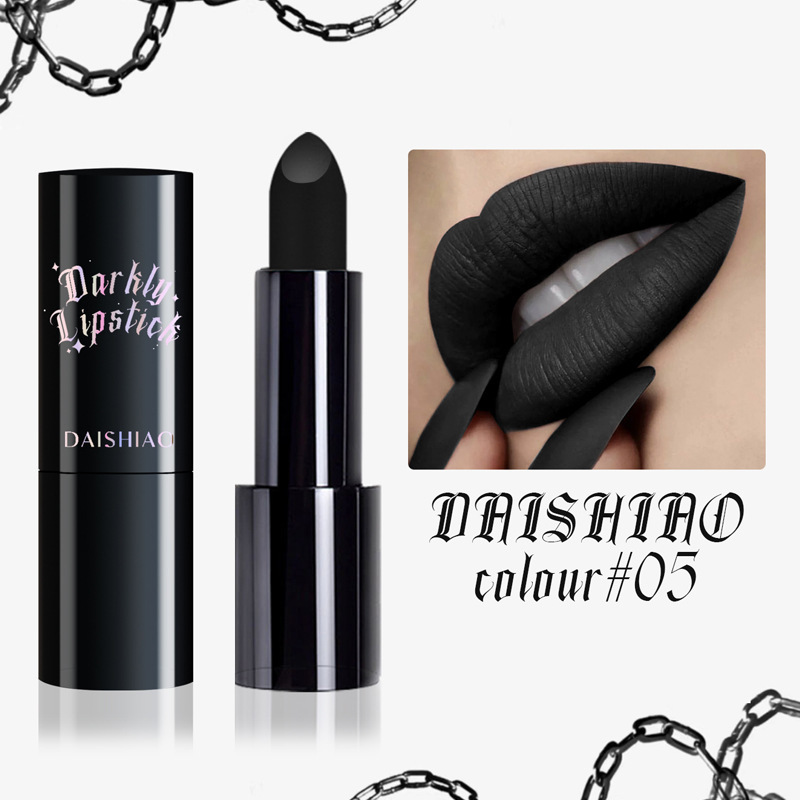 Daishiao Cross-Border Export Halloween Spot Mouth Black Lipstick Waterproof Long-Lasting Matte Lipstick Makeup Lip Gloss