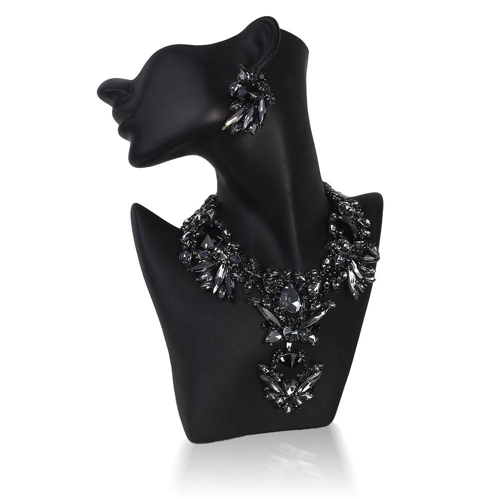 Aliexpress exagerado conjunto de joyas de moda geométrica diamond collar pendientes accesorios Jewelry Set para mujeres