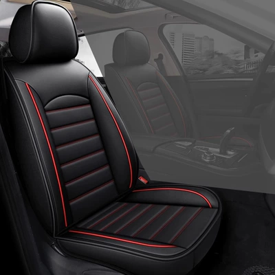 Factory Direct Sales Car Seat Cushions, Full-Coverage Seat Covers, New Leather Seat Covers, Summer Breathable Seat Cushions Suitable for All Seasons (Seat cushion, seat cover) - black-and-red-standard-edition-single-seat-no-wash-full-surround-leather