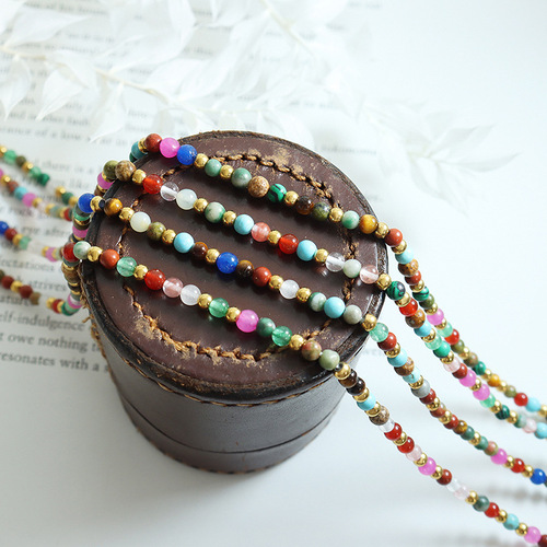 Colorful Natural Stone Titanium Steel Bead Personalized Accessory Bohemian Ethnic Style Necklace Fashion Bracelet Jewelry Set