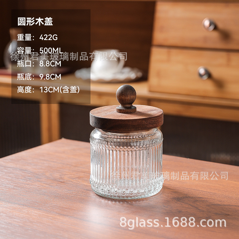 Tanque de almacenamiento de vidrio retro Begonia casera granos naranja frutas secas lata de almacenamiento de té lata de Acacia cubierta de madera mayorista