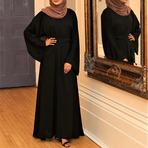 Loriya Basic Model Middle Eastern Turkish Solid Color Plus-Size Long Robe Dress