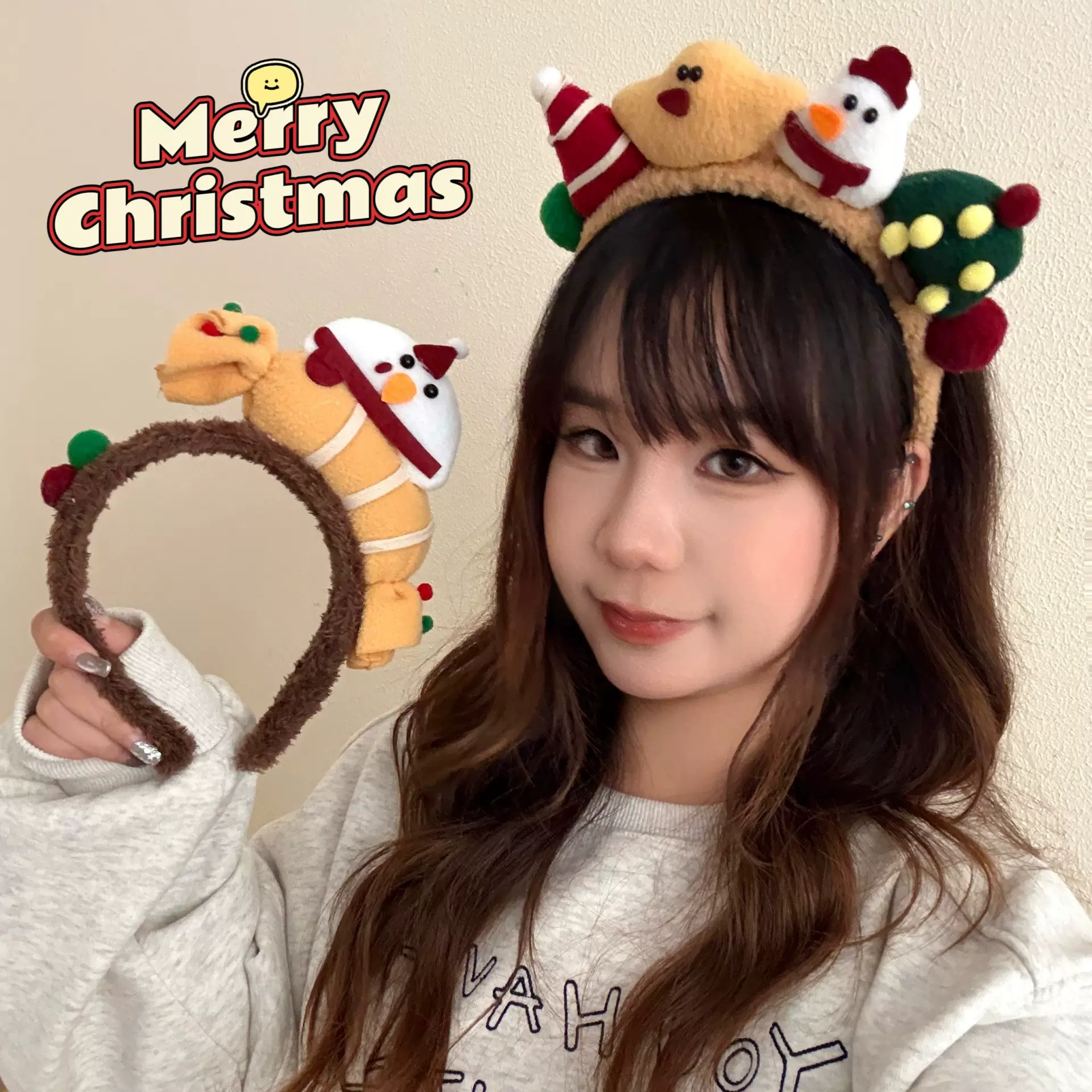 圣诞可爱毛绒糖果雪人发箍发饰节日拍照表演头箍少女洗脸化妆发卡