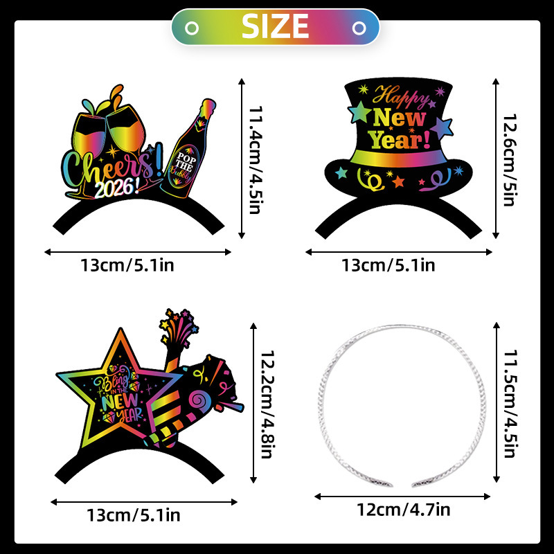 2026跨境新年派对happy new year拍照纸质发箍装饰道具用品定制|undefined