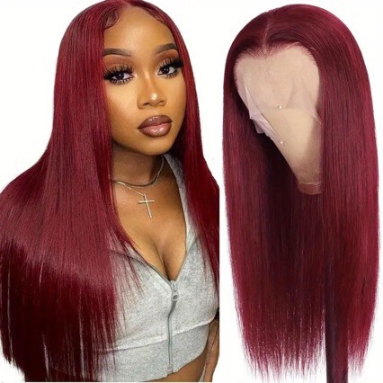 New European and American Fashion Dark Red Wig for Women, Long Straight, Cross-Border European and American Style, in Stock, Same-Day Shipping, Factory Wholesale