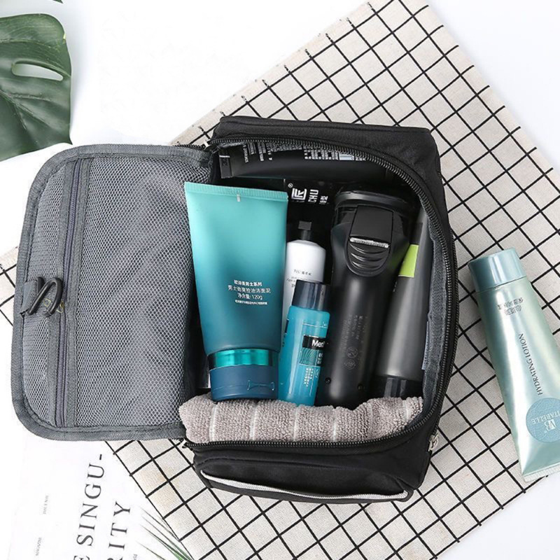 Bolsa de baño de viaje para hombres bolsa de almacenamiento impermeable gancho portátil de gran capacidad bolsa de maquillaje portátil soporte personalizado LOGO