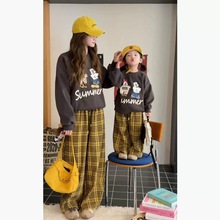 女童洋气格纹加绒长裤2025冬季新款宝宝保暖一体绒亲子休闲直筒裤