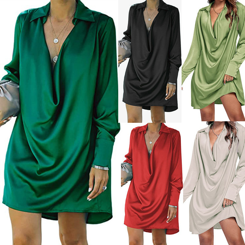 Cross-Border European and American Foreign Trade Women's Clothing, Sexy Solid Color Loungewear, Loose Casual Long-Sleeve Dress Cross-Border European and American Foreign Trade Women's Clothing, Sexy Solid Color Loungewear, Loose Casual Long-Sleeve Dress