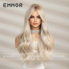 Gradual White and Gold Blonde Wigs for Women, Long Hair Summer, Girl Group Hair Color, Wavy Natural and Fashionable Full Head Wig Set