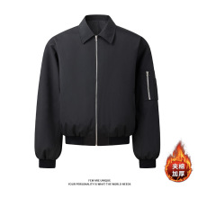 cleanfit纯色翻领飞行员夹棉夹克男冬季棉衣美式复古工装棒球棉服