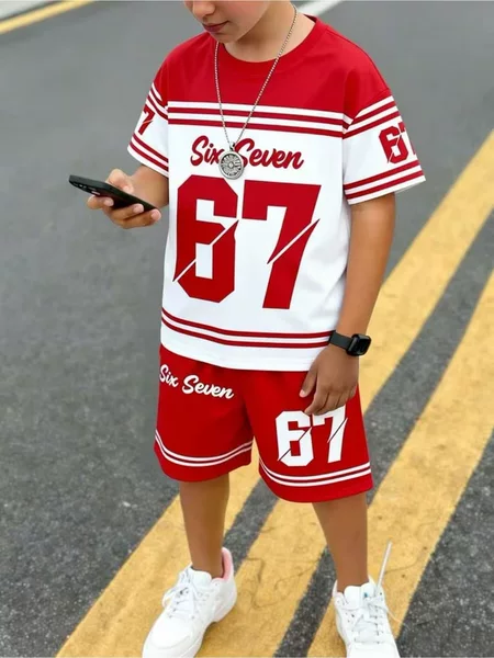 Foreign Trade Cross-Border Summer Boys' Sports Training Set, Digital Print Short-Sleeved T-Shirt + Shorts Two-Piece Set