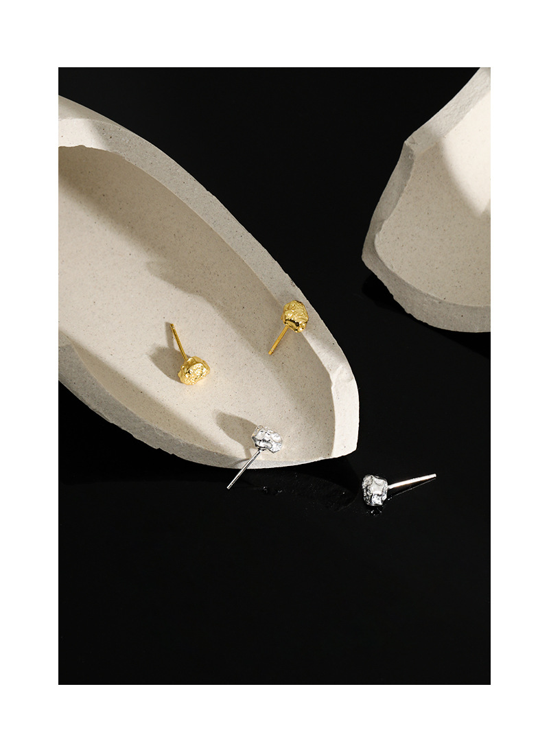 925 Sterling Silver Ear Needle Material Korean Irregular Concave-convex Lava S925 Sterling Silver Earrings