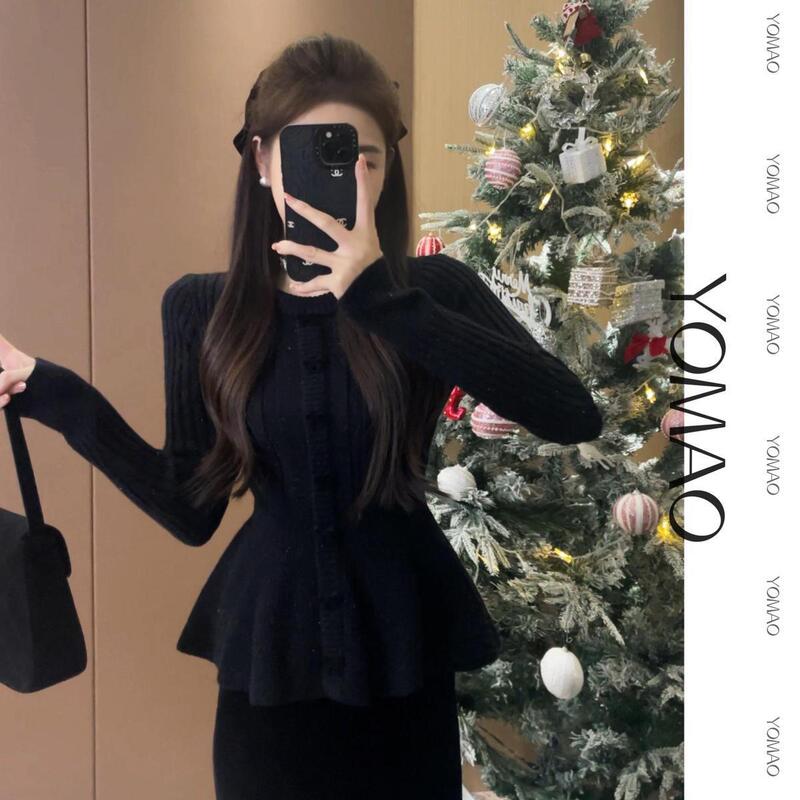 Festive Atmosphere New Year Outfit Suit for Women Autumn and Winter Velvet Fishtail Skirt with Red Sweater Two-Piece Suit