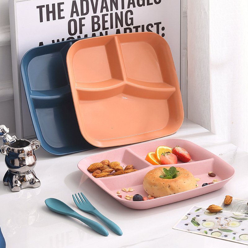 Estilo nórdico comida de una persona que reduce la grasa placa dividida de tres rejillas placa dividida placa merienda placa estudiante trabajo comida vajilla