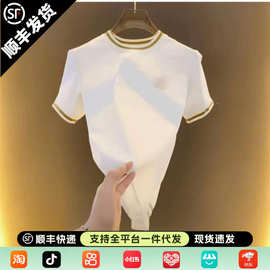 轻奢短袖新款男士夏季高级刺绣T恤半袖时尚休闲圆领帅气百搭上衣T