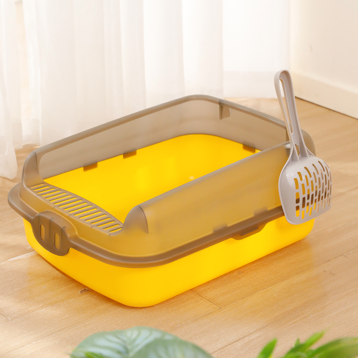 Lavabo de arena para gatos, inodoro para gatos semicerrado de gran tamaño, cerca alta, palangana de heces para gatos, palangana de arena para gatos, suministros para mascotas para gatos