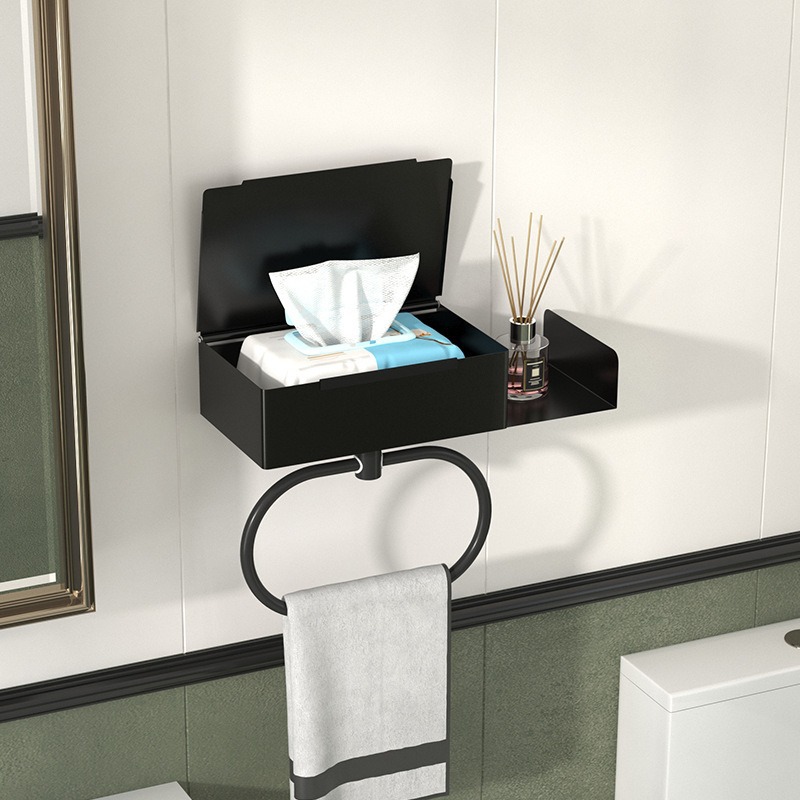 Perforación libre de toallas caja de toallas inodoro extracción de papel estante de pared doméstica artículos de baño anillo de toallas almacenamiento colgante